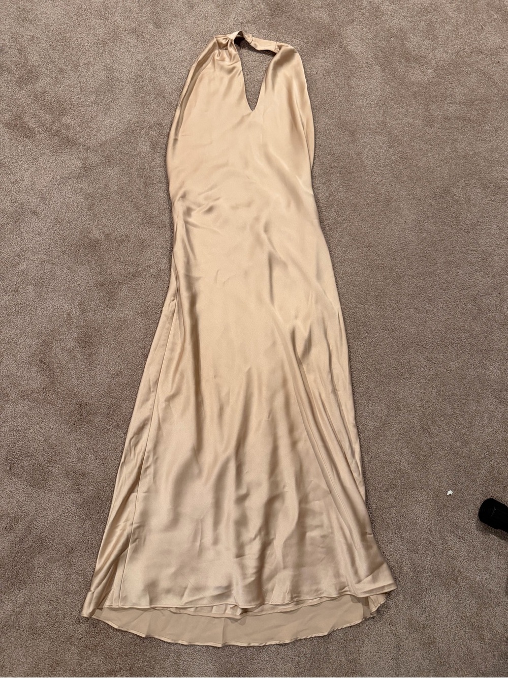 Show Me Your Mumu Champagne Satin Halter Maxi Dress Gold Formal Gown L